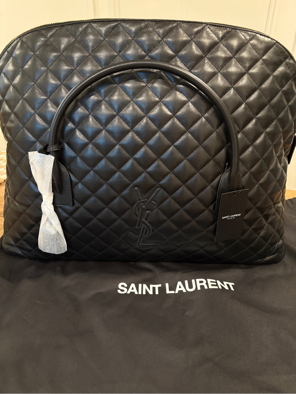 Saint Laurent Black Quilted Leather Holdall with Gold Hardware - Picture 3 of 10